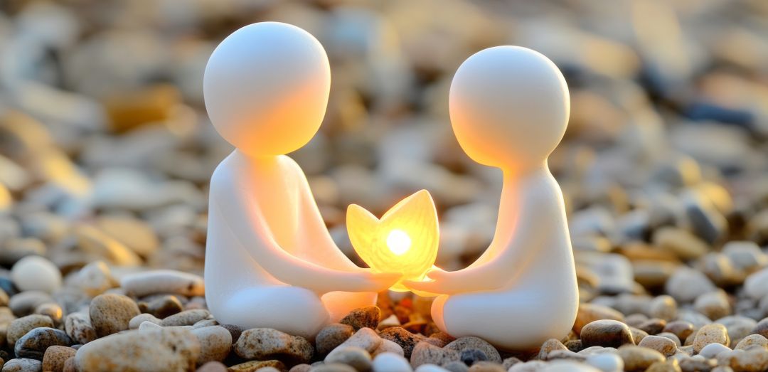 Graphic depicting adult and child sitting round a glowing light Graphic depicting adult and child sitting round a glowing light